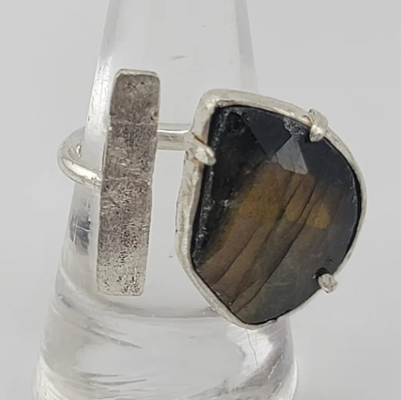 LABRADORITE ADJUSTABLE RING HANDMADE IN STERLING SILVER METAL - Picture 5 of 9